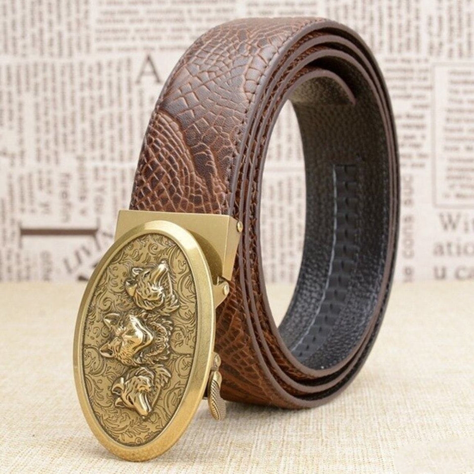 Western Gürtel Mit Long Horn Schnalle – 110 Cm, Leder, Für Cowboy & Rodeo