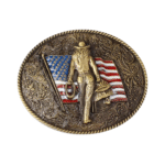 Amerikanische cowgirl mit flaggen gürtelschnalle - gold