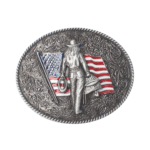 Amerikanische cowgirl mit flaggen gürtelschnalle - silber