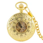 Antike goldene skelettmechanische taschenuhr mit kette