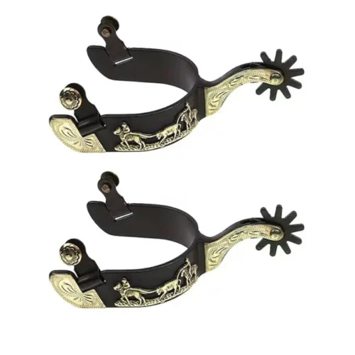 Antiker messing western reitsporen mit handgeschnitztem design