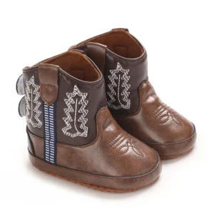 Baby western cowboy-stiefel mit weicher sohle rutschfest - kaffee