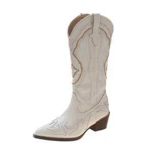 Beige bestickte kniehohe westernstiefel - 42