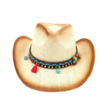 Beige cowboyhut aus stroh mit dekorativem band