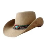 Beige leder cowboyhut mit buntem perlenband
