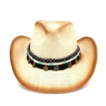 Beiger stroh cowboyhut mit dekorativem band - stil 9