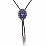 Blaue western cowboy bolo-krawatte mit goldenem tierkopfmotiv - hirschkopf