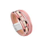 Bohemian damen western leder wickelarmband - rosa