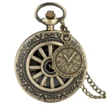 Bronze western antike quarz taschenuhr mit römischen ziffern und kette