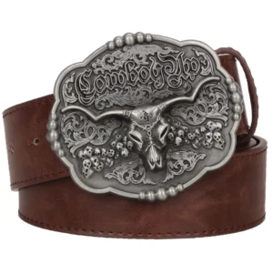 Cowboy rip totenkopf gürtel mit metallschnalle - braun