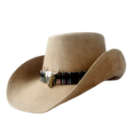 Cowboyhut aus stierschädelleder mit buntem band