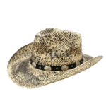 Cowboyhut aus stroh in schlangenhautoptik mit westernband