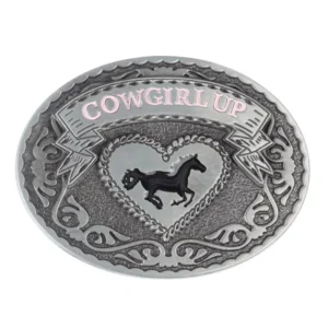 Cowgirl up western gürtelschnalle mit pferd und herz design - oval