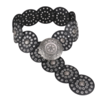 Damen breiter western kreisschnalle gürtel - silber schwarz