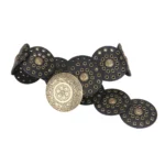 Damen breiter western kreisschnalle gürtel - bronze schwarz