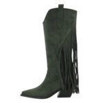 Damen cowboystiefel mit fransen und hohem keilabsatz - grün