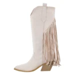 Damen cowboystiefel mit fransen und hohem keilabsatz - weiß