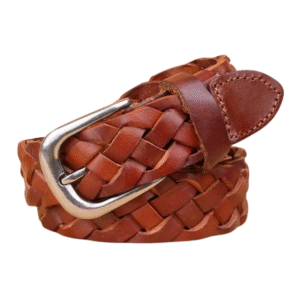 Damen echter leder geflochtener western gürtel mit klassischer metallschnalle - braun
