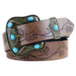 Damen floraler gravierter westerngürtel mit türkiser schnalle