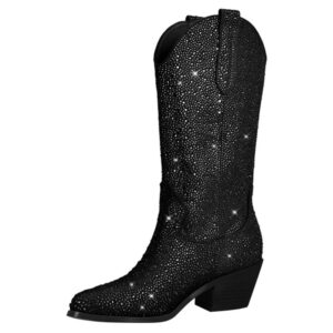 Damen funkelnde strass kniehohe western stiefel