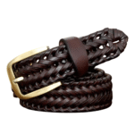 Damen geflochtener lederwesterngürtel mit goldener schnalle - kaffee