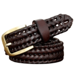 Damen geflochtener lederwesterngürtel mit goldener schnalle