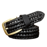 Damen geflochtener lederwesterngürtel mit goldener schnalle - schwarz