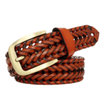 Damen geflochtener lederwesterngürtel mit goldener schnalle - braun