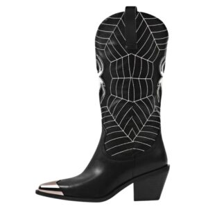 Damen schwarze spinnennetzbestickte cowboystiefel