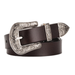 Damen vintage western gürtel mit blumengravierter schnalle - kaffee