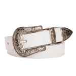 Damen vintage western gürtel mit blumengravierter schnalle - weiß