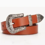 Damen vintage western gürtel mit blumengravierter schnalle - braun