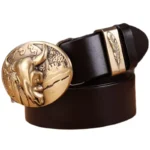 Damen vollnarbenleder western gürtel mit stierkopfschnalle - blatt ring kaffee