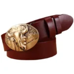 Damen vollnarbenleder western gürtel mit stierkopfschnalle - braun