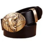 Damen vollnarbenleder western gürtel mit stierkopfschnalle - kaffee ring