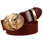 Damen vollnarbenleder western gürtel mit stierkopfschnalle - roter ring