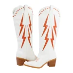 Damen weiße kniehohe westernstiefel mit oranger blitzstickerei - 43