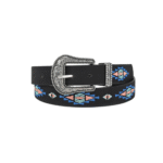 Damen western bestickter ledergürtel - schwarz 105cm