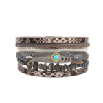 Damen western boho leder wickelarmband mit türkis und feder akzenten - grau
