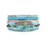 Damen western boho leder wickelarmband mit türkis und feder akzenten