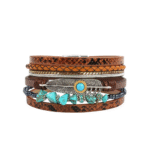Damen western boho leder wickelarmband mit türkis und feder akzenten - braun