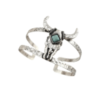 Damen western bullen-schädel manschettenarmband mit türkisstein
