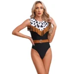 Damen western-cowgirl-fransen bodysuit mit wildledergürtel - s