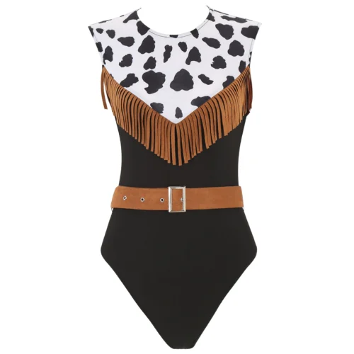 Damen western-cowgirl-fransen bodysuit mit wildledergürtel