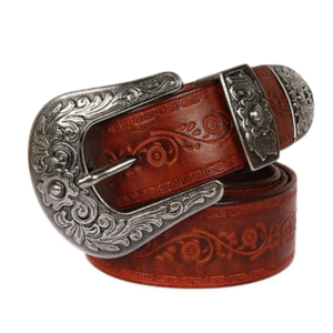 Damen western echter ledergürtel mit gravierter blumenschnalle - 115cm