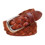 Damen western geflochtener ledergürtel mit metallschnalle - braun