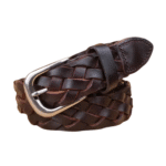 Damen western geflochtener ledergürtel mit metallschnalle - kaffee