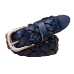 Damen western geflochtener ledergürtel mit metallschnalle - blau