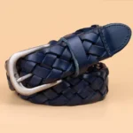 Damen western geflochtener ledergürtel mit metallschnalle - blau