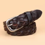 Damen western geflochtener ledergürtel mit metallschnalle - kaffeefarben